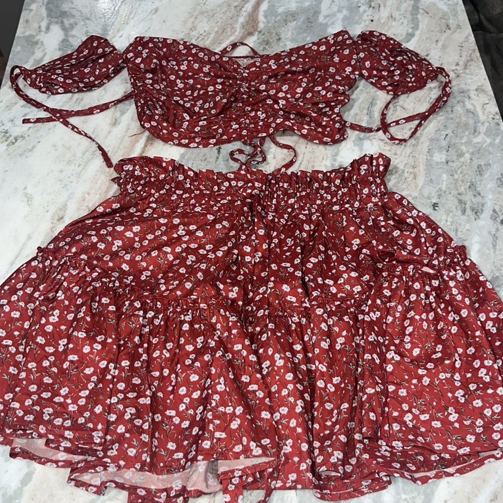Two piece red floral set